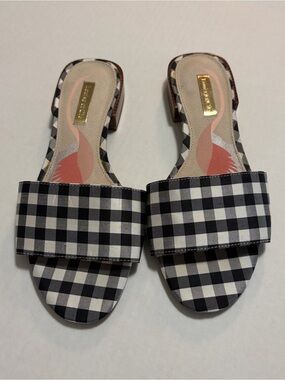 Louise et Cie Black and White Gingham Slide Mules